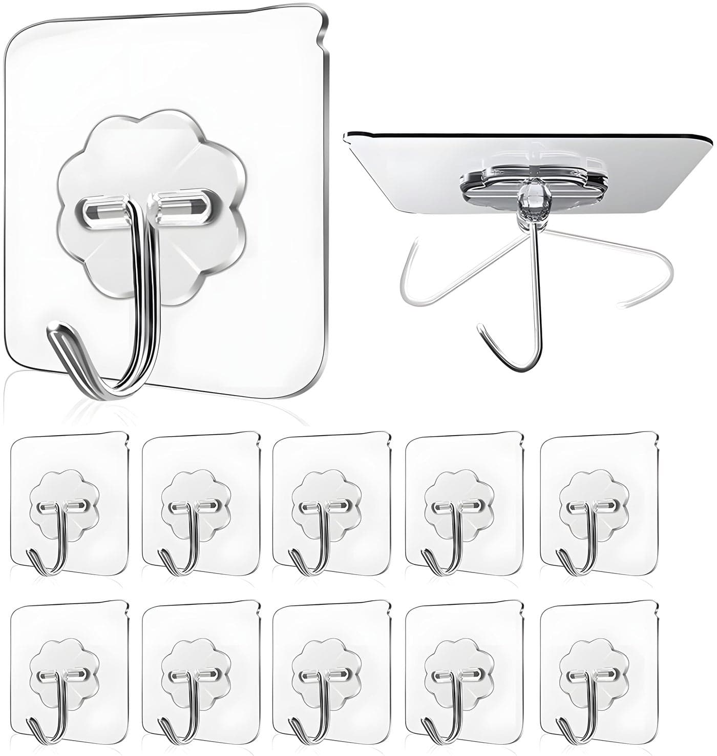 DALUCI Adhesive Wall Hook – Heavy Duty Wall Hanger Hook for Wall Hanging Without Drilling – Nail-Free Stainless Steel Sticker Hooks for Kitchen, Bathroom & Home Improvement (Flower Hook, Pack of 15)
