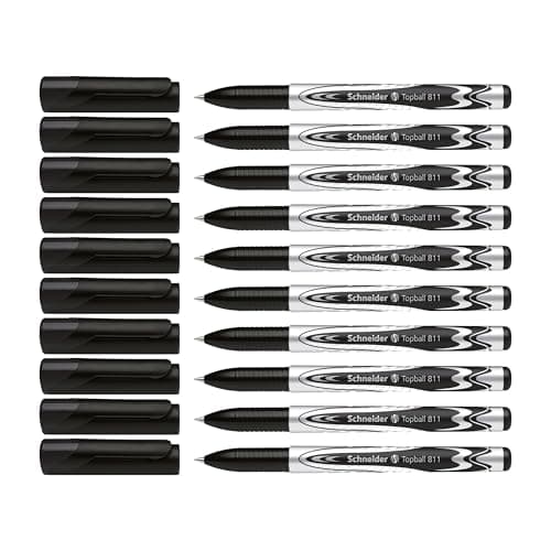 Schneider Topball 811 Rollerball Pen 05 mm Conical Tip Refillable Black Ink Box of 10 Pens 8111