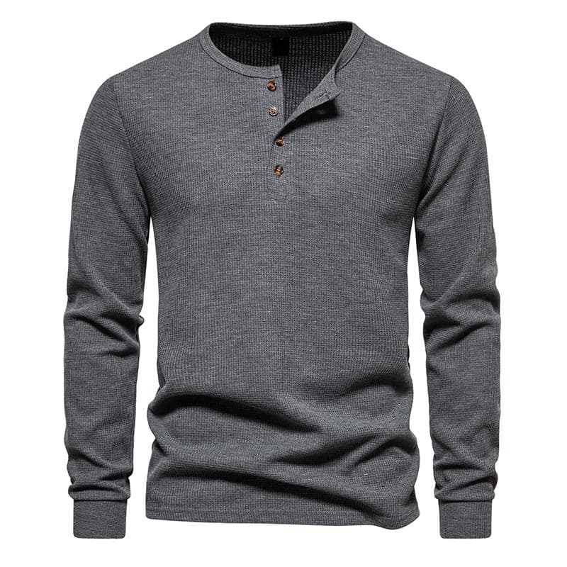 Men'S Long-Sleeved New Men'S Four-Button Waffle Henley T-Shirt Men'S Long-Sleeved T-Shirt B112