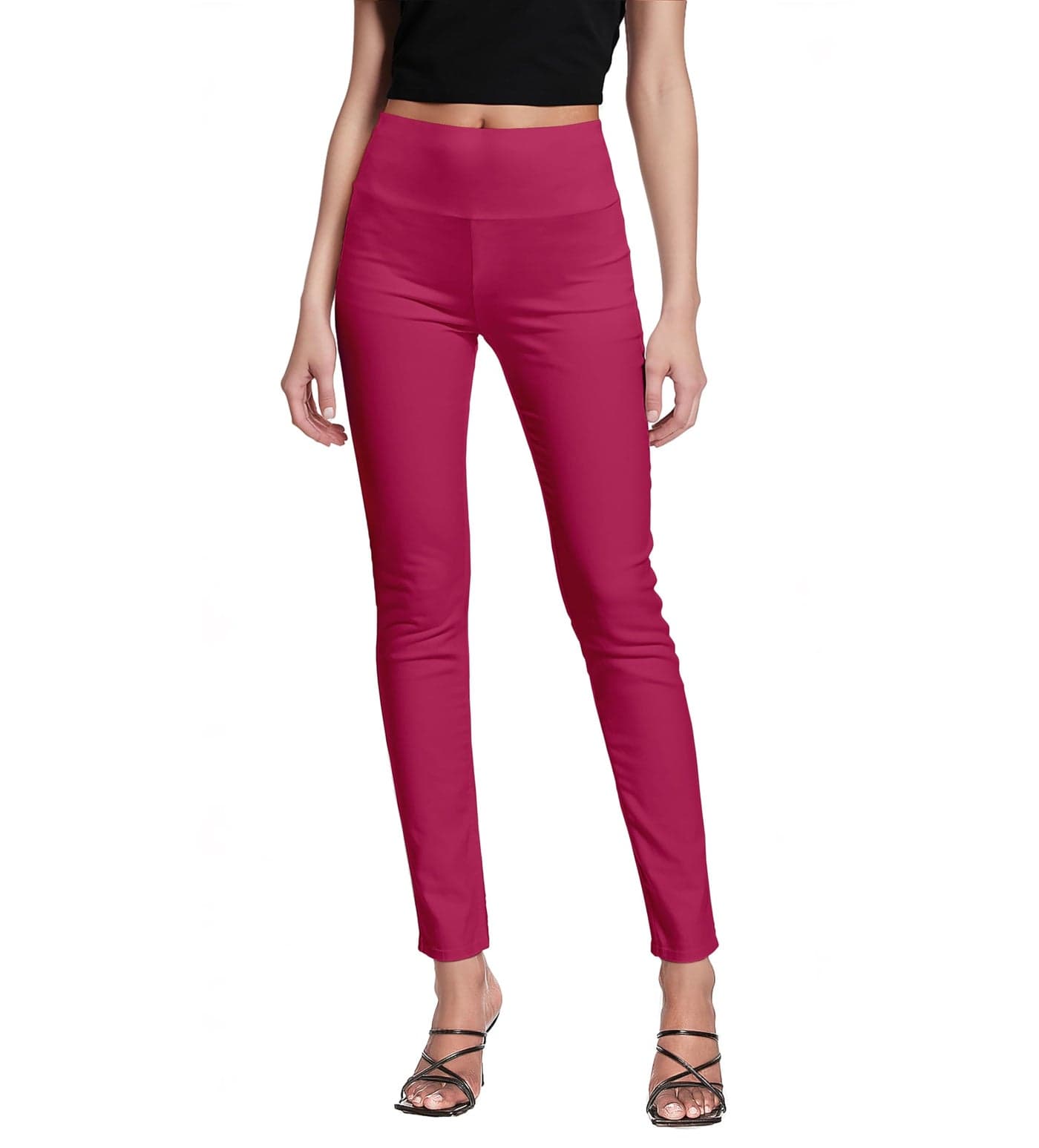 Hybrid & Company Super Comfy Stretch with Full Elastic Waist Pull On Hot Pink Millennium Twill Pant KP44972 Fuchsia S
