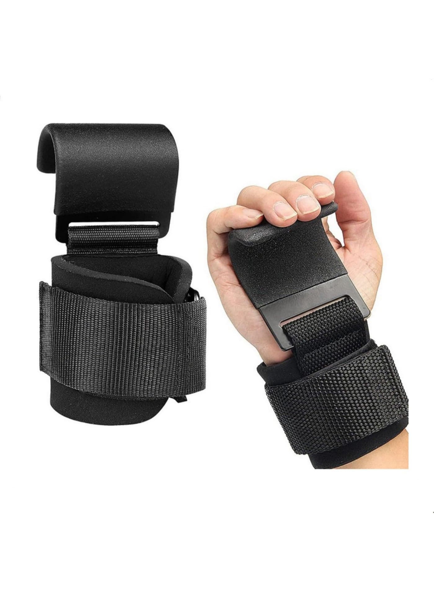 1 Pair Weight Lifting Hooks With Wrist Wraps Hand Gym Fitness Strap Pull Ups Power Lifting Gloves Deadlift Non Slip Strength Training Auxiliary Wrist Guard for Men and Women