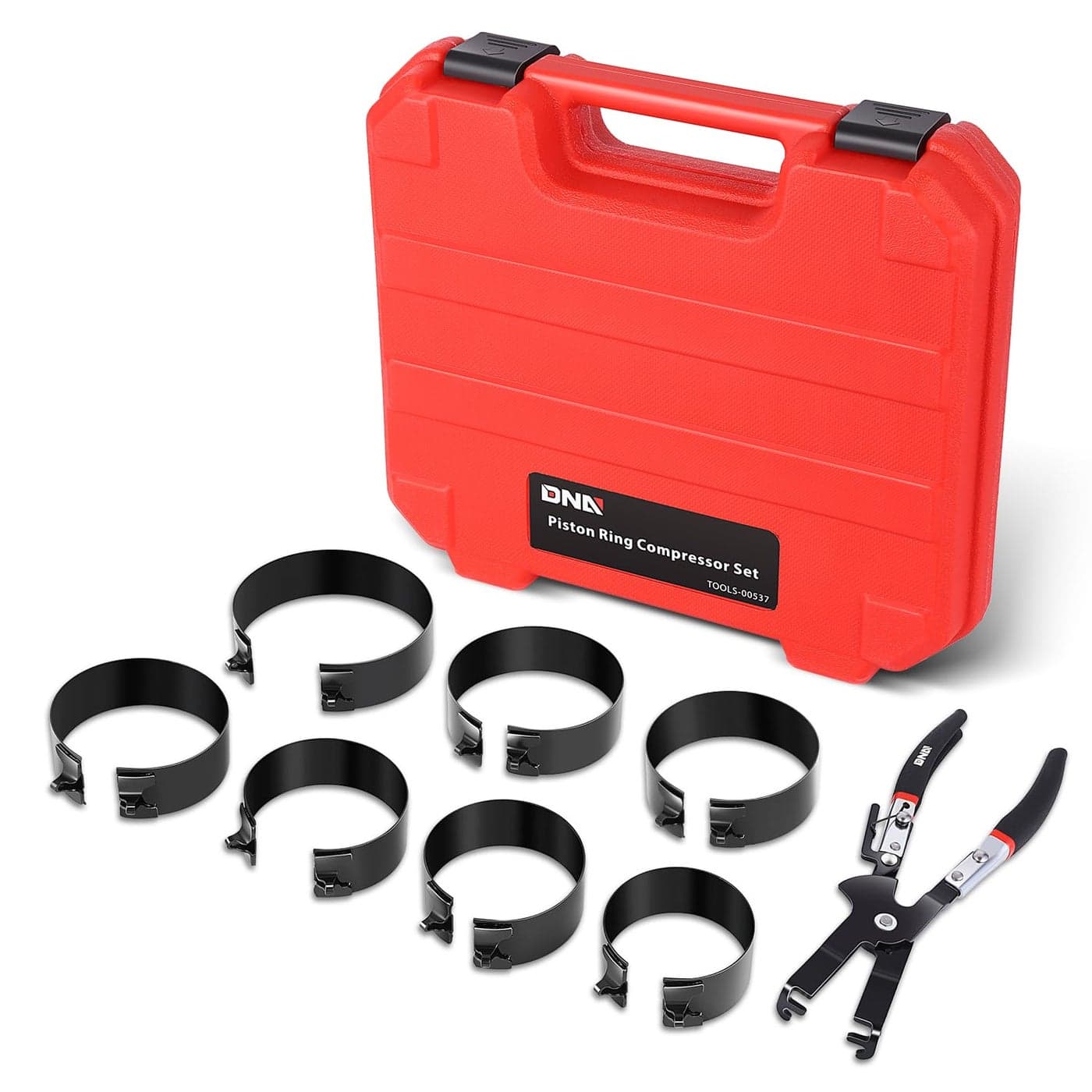 DNA MOTORING Engine Piston Ring Compressor Set with Compression Pliers and 7 Piston Rings 278 458 for Car Truck and Motorcycle Installation and Removal Kit TOOLS00537