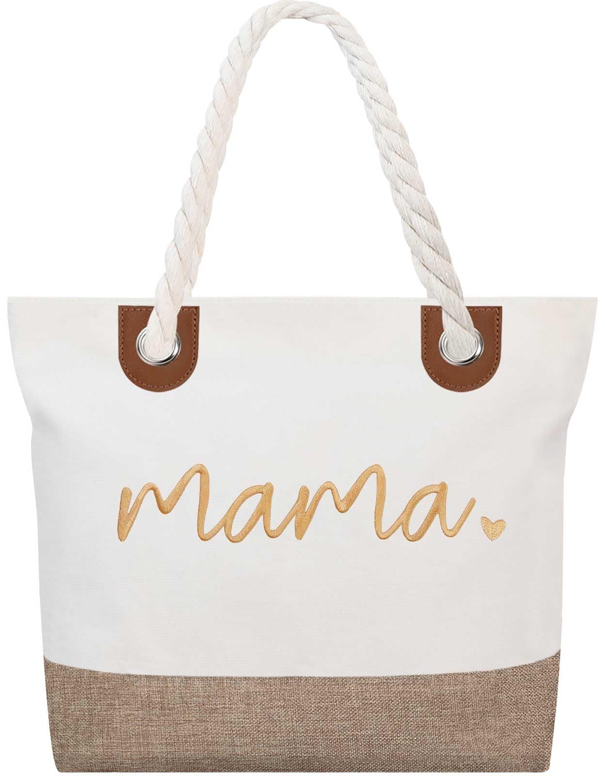 GhvyenntteS Mama Bag, Beach Tote Bag, Mom Bag with Zipper, New Mom Gifts Bag for Hospital, Personalized Tote Bags for Women, Birthday Gifts for Women