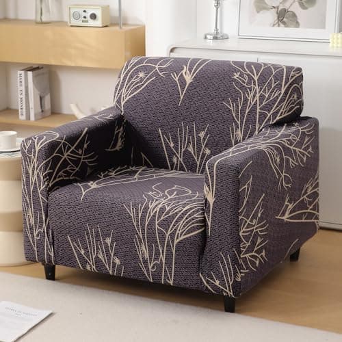 HOKIPO Polyester Blend 140 GSM Fully Covered Sofa Cover 3 Seater, Dark Coffee Twigs (NEW-AR-5129-D2)