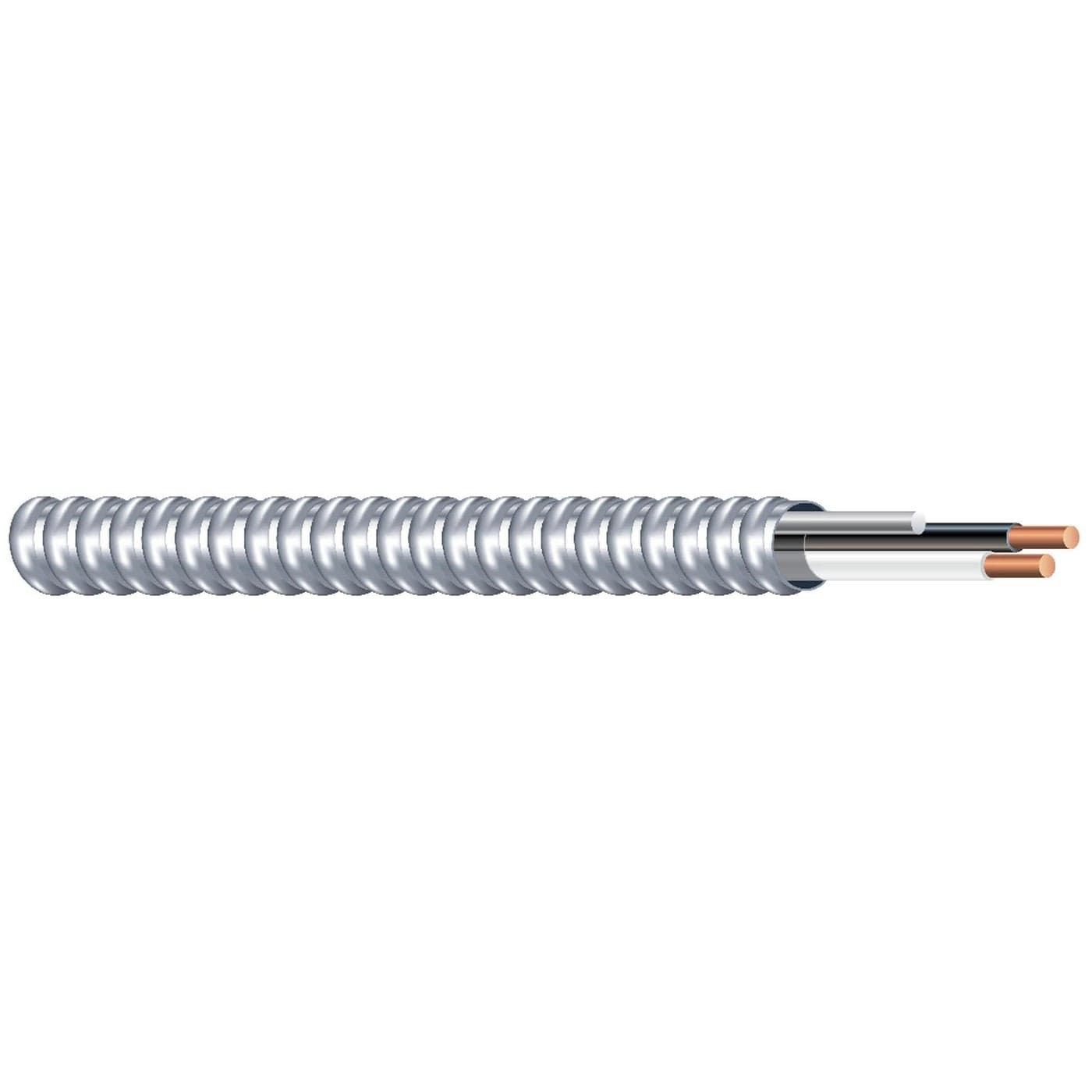 Southwire 68579222 142 Type 50Feet 14Gauge 2 Conductors MC Solid Metal Clad Cable with Aluminum Armor and Green Insulated Ground Wire Grey