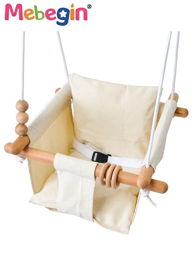 Baby Hanging Swing Seat, Secure Canvas Hammock Chair with Soft Backrest Cushion and Safety Belt, Easy to Install and Carry, Suitable Ceiling or Outdoor Trapeze Table, Garden, Porch, Patio and Tree