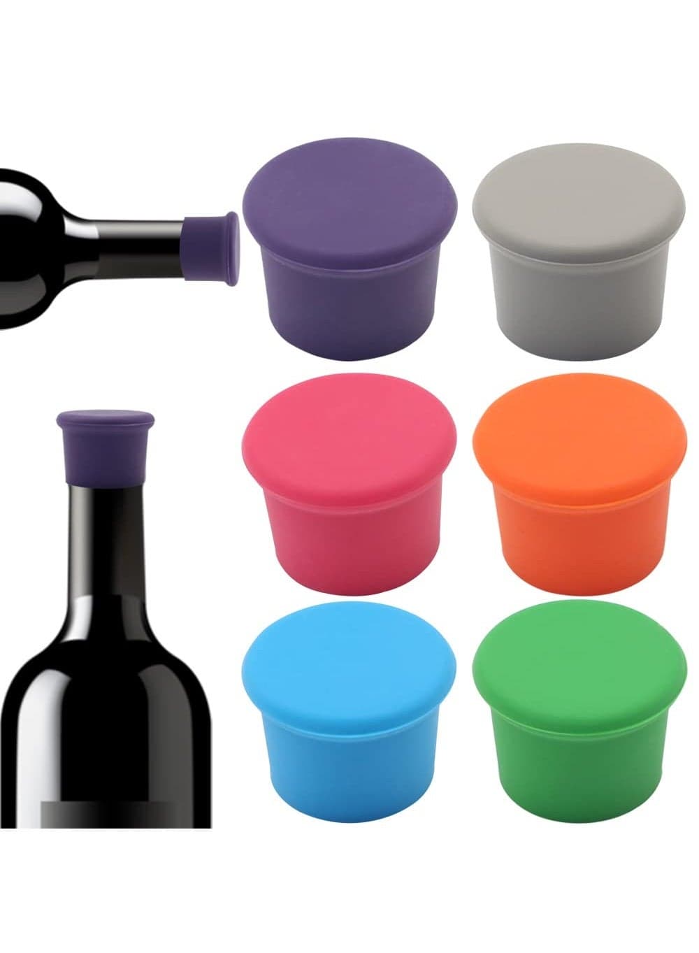 Wine Stoppers, Wine Sealer for Wine Bottles, Silicone Wine Bottle Caps, Reusable Wine Champagne Beer Bottle Stopper, Wine Corks for Wine Glass Beverages Beer Bottles Holiday