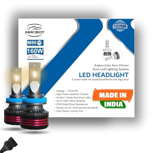 MACBOT H8/H11/H16 Type Yellow LED Bulb 160 Watt M80-H8, with 2-Year Replacement Warranty - Made in India for Cars (80 Watt Each Bulb) Bright Warm White Light, Easy Installation.