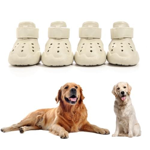 DOGOYS Dog Shoes Dog Sandals for Hot Pavement NonSlip Waterproof Dog Booties for Winter Snowy Day and Summer Adjustable Straps EasyClean Beach Outdoor Pet Boots Rugged Sole4Pcs Beige