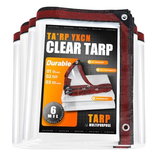 Clear Tarp 6 x 8 FT Medium Duty Waterproof Tarps Cover, Grommet Every 20 Inches, for Patio, Plant, Garden, Chicken Coop