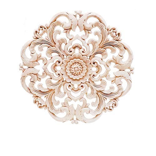 Beoot Wooden Carved Onlay Appliques Wood Carving Decal Unpainted Furniture Bed Door Cabinet Decor (20x20cm/7.87x7.87inch)