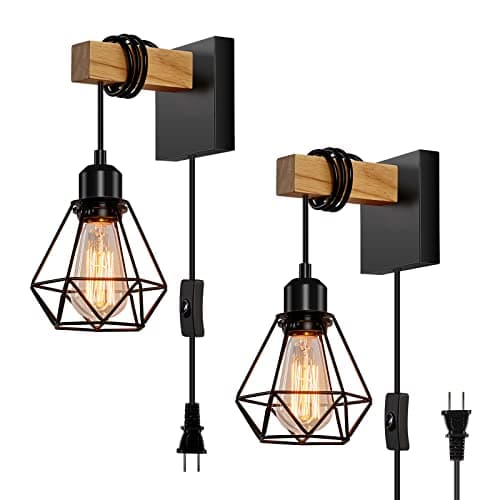 foucasal Plug in Wall Sconces Set of Two, Wall Sconce with 8.53FT Switched Power Cord, Rustic Vintage Wall Lights for Bedroom, Bathroom, Entryway, Living Room, Bedroom
