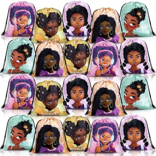 Boao 24 Pieces Black Girl Gift Bags African American Drawstring Black Women Themed Goodie Candy Bags Party Supplies for KidsClassic Style