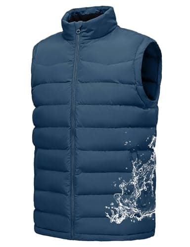 Rdruko Men's Winter Puffer Vest Insulated Quilted Water-Resistant Windproof Zipper Lightweight Sleeveless Work Fishing Hiking Blue XL