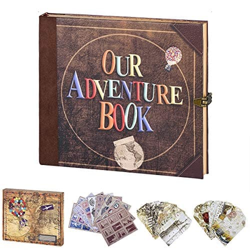 LINKEDWIN Our Adventure Book Travel Journal, Vintage Scrapbook, Scrapbooking Journal, Junk Journal, Retro Style Keepsake Journal for Travel, Retirement, Anniversary, Guestbook (Our Adventure Book)