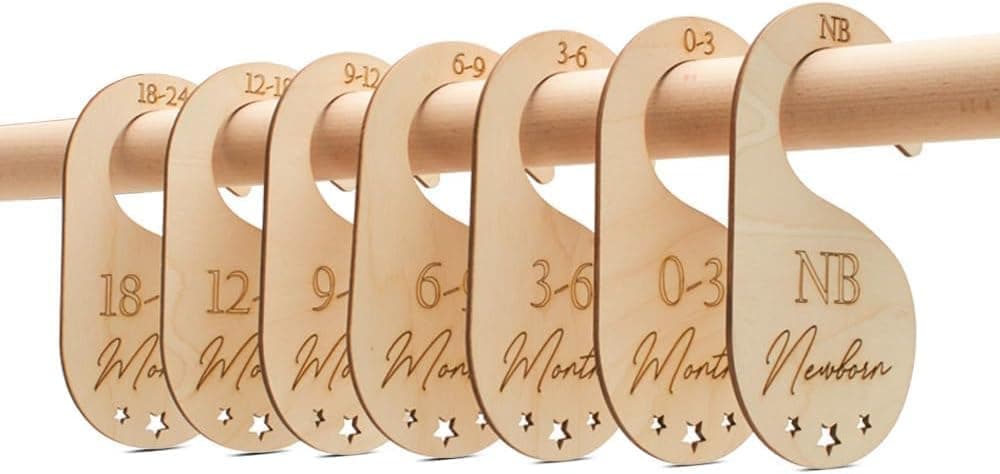 Baby Closet Dividers Set of 7 Baby Clothes Organizer Double Sided Wooden Baby Closet Organizer for Nursery Size Newborn to Toddler Baby Clothes Dividers for Closet Hanging on Standard Rod