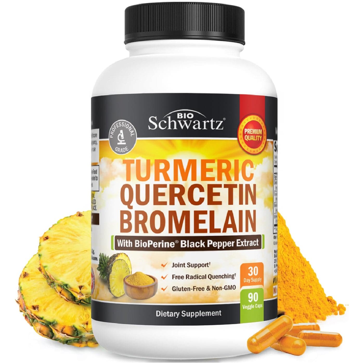Turmeric Quercetin with Bromelain Supplement Natural Extra Strength Immune and Joint Support with BioPerine Black Pepper for Max Absorption Organic Tumeric Bromelain Supplement Vegan Safe NonGMO