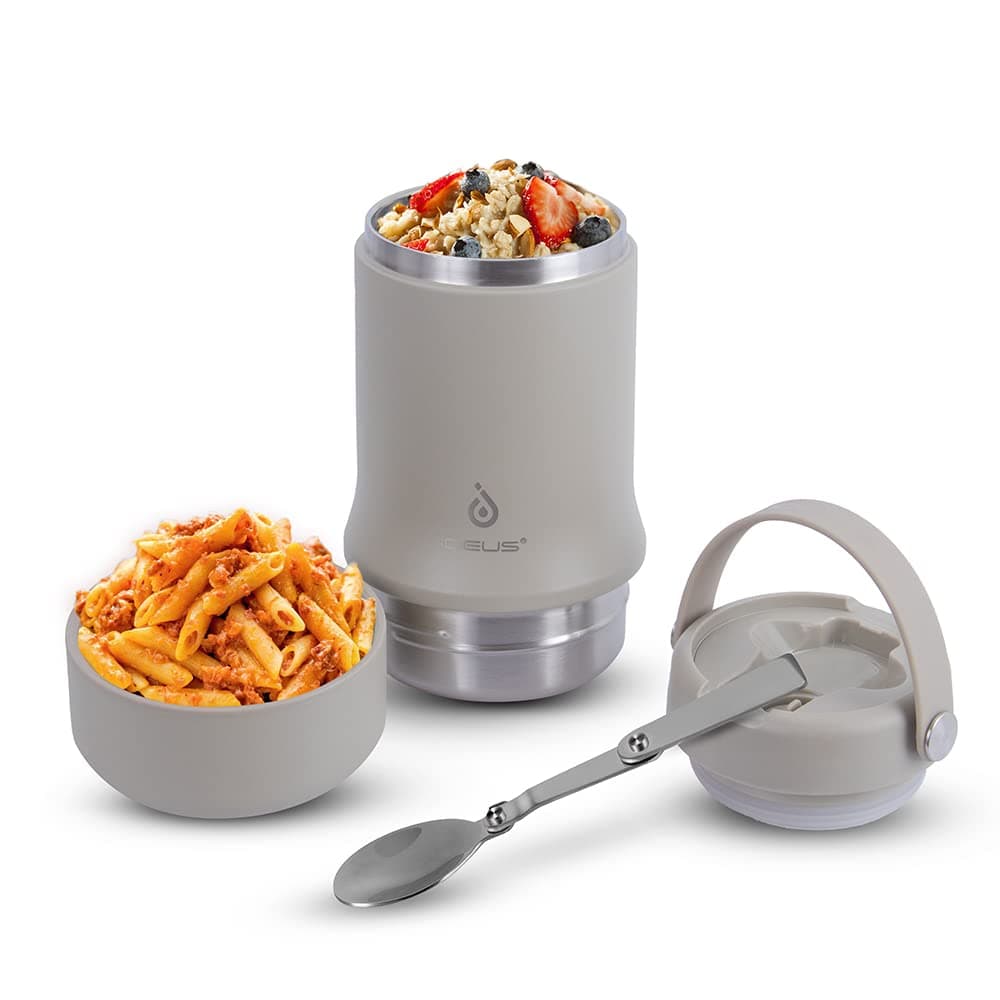 Ideus 20 oz Insulated Soup Thermo with Foldable Spolk and Bowl Allinone Stainless Steel Vacuum Thermal Food Jar for Lunch Leakproof Bento Lunchbox Portable Soup Container Celadon