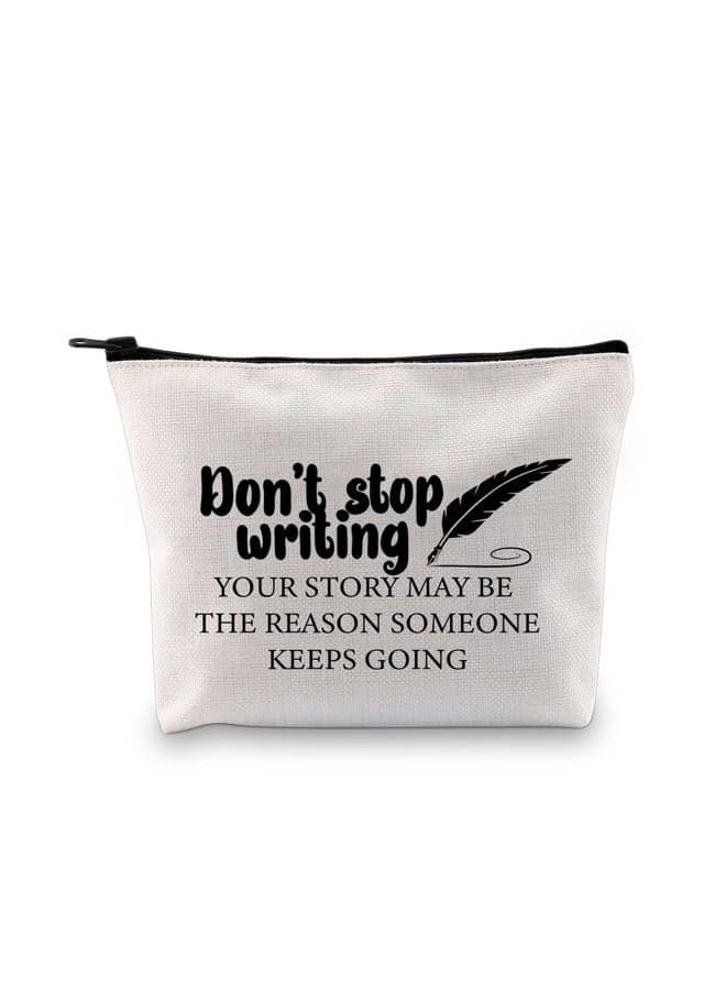 Creative Writer Makeup Bag - Future Author Cosmetic Bag - Novelist Gift Writer Appreciation Zipper Travel Bag (White)