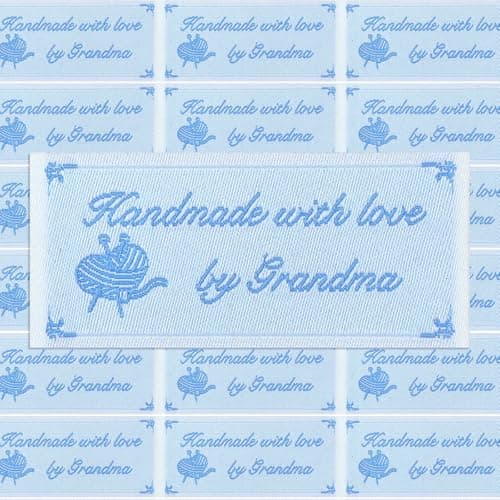 Ysleen 20 Labels Handmade with Love by Grandma Grandmother Granny Heart Symbol Woven Ribbon Tag Iron on Embroidered Garment Fabric Labels for Clothes Sewing for Clothing CraftsBlue