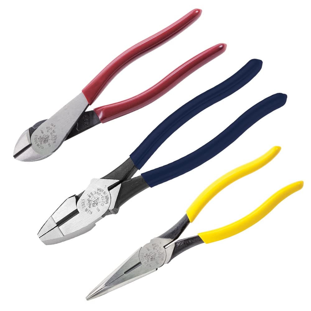 Klein Tools 80020 Plier Set Made in USA Linemans Pliers Diagonal Cutters and Needle Nose Pliers Induction Hardened Knives 3Piece