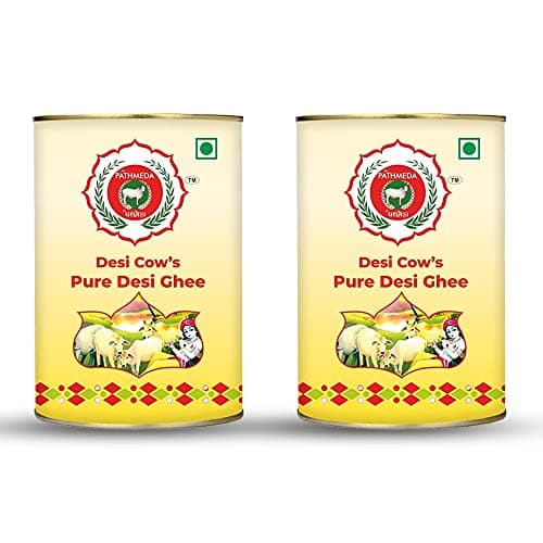 PATHMEDA 100% Natural (1 litre) Cow Ghee | Organic India A2 Desi Cow Ghee for Improved Immunity & Heart Health (PACK OF 2)