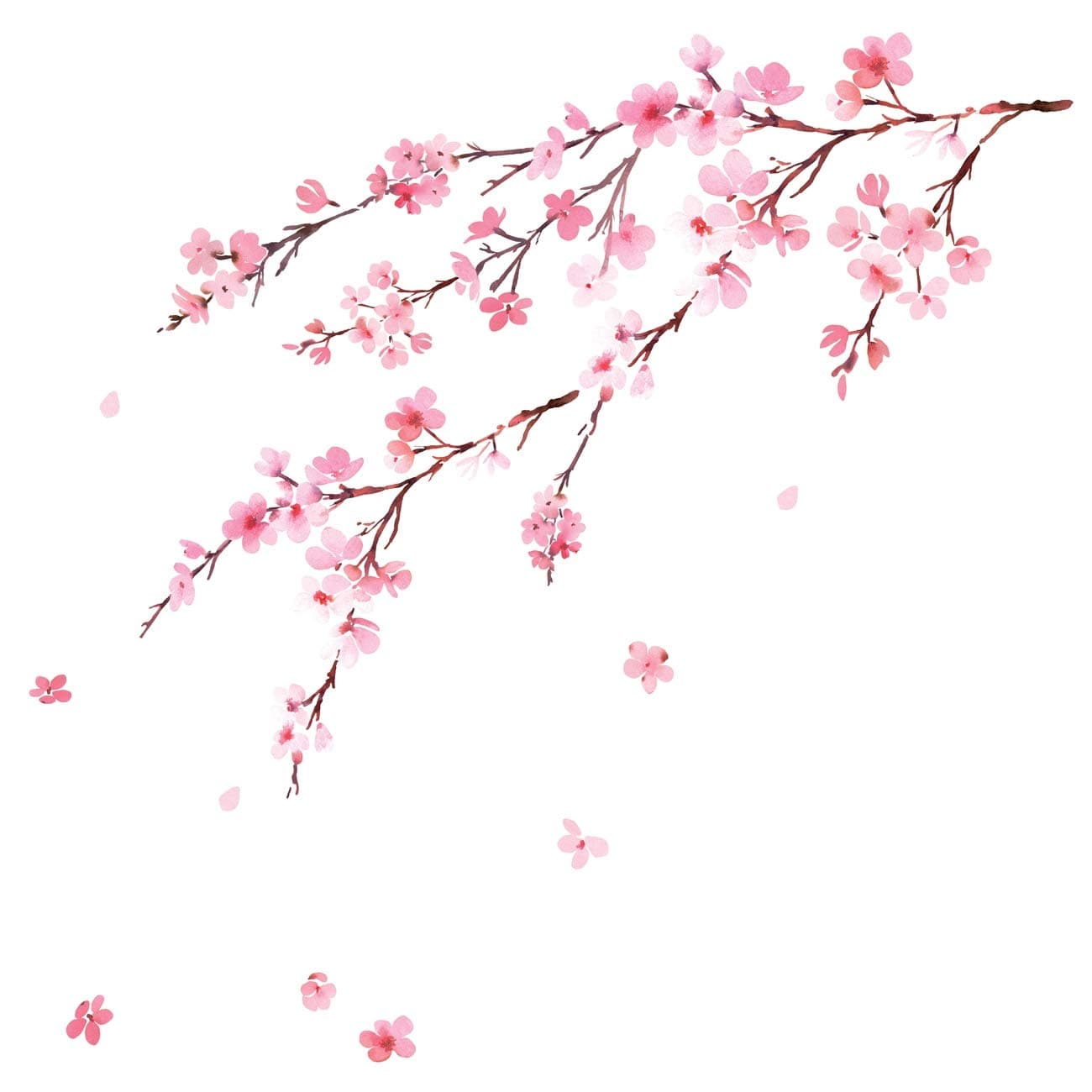 DECOWALL DS62003 Watercolor Cherry Blossoms Kids Wall Stickers Wall Decals Peel and Stick Removable Wall Stickers for Kids Nursery Bedroom Living Room dcor