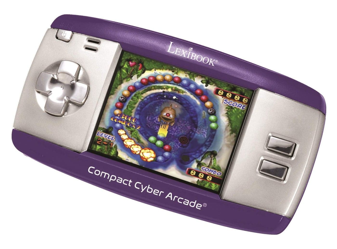 Compact Cyber Arcade Portable Gaming Console, 250 Games, LCD, Purple, JL2375PR
