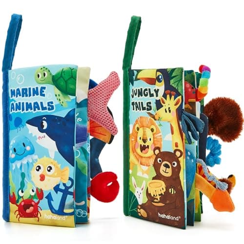 hahaland Baby Toys 06 Months Crinkle Books for Babies 2Pack Soft Cloth Sensory Touch Feel Baby Book 612 Months Infant Montessori Toys 03 Month Newborn Baby Boys Gifts 36 Months Travel Toys