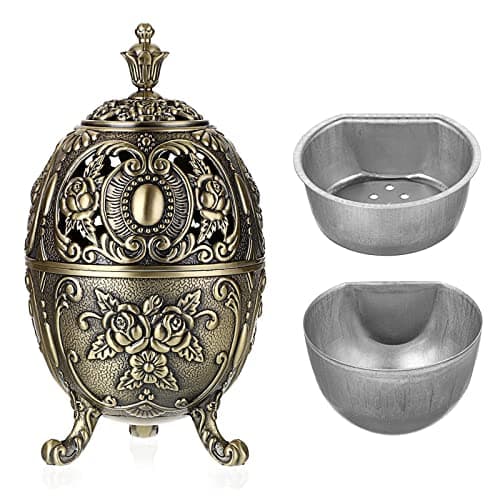 JUXYES Vintage Incense Burner Holder with Removable Ash Catchers, Metal Censer Antique Cone Coil Incense Burner Holder Zinc Alloy Spiritual Aromatherapy Yoga Meditation Gifts Retro Home Decoration