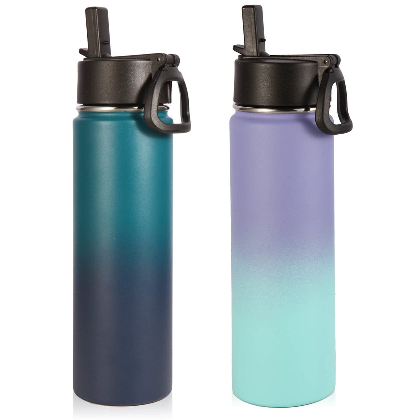 Volhoply Insulated Water Bottles with Straw Bulk 2 Pack 22 oz Stainless Steel Sports Bottle with Handle LidDouble Walled Metal Water Thermos with Wide MouthReusable Cold Water FlaskAssorted2 Set