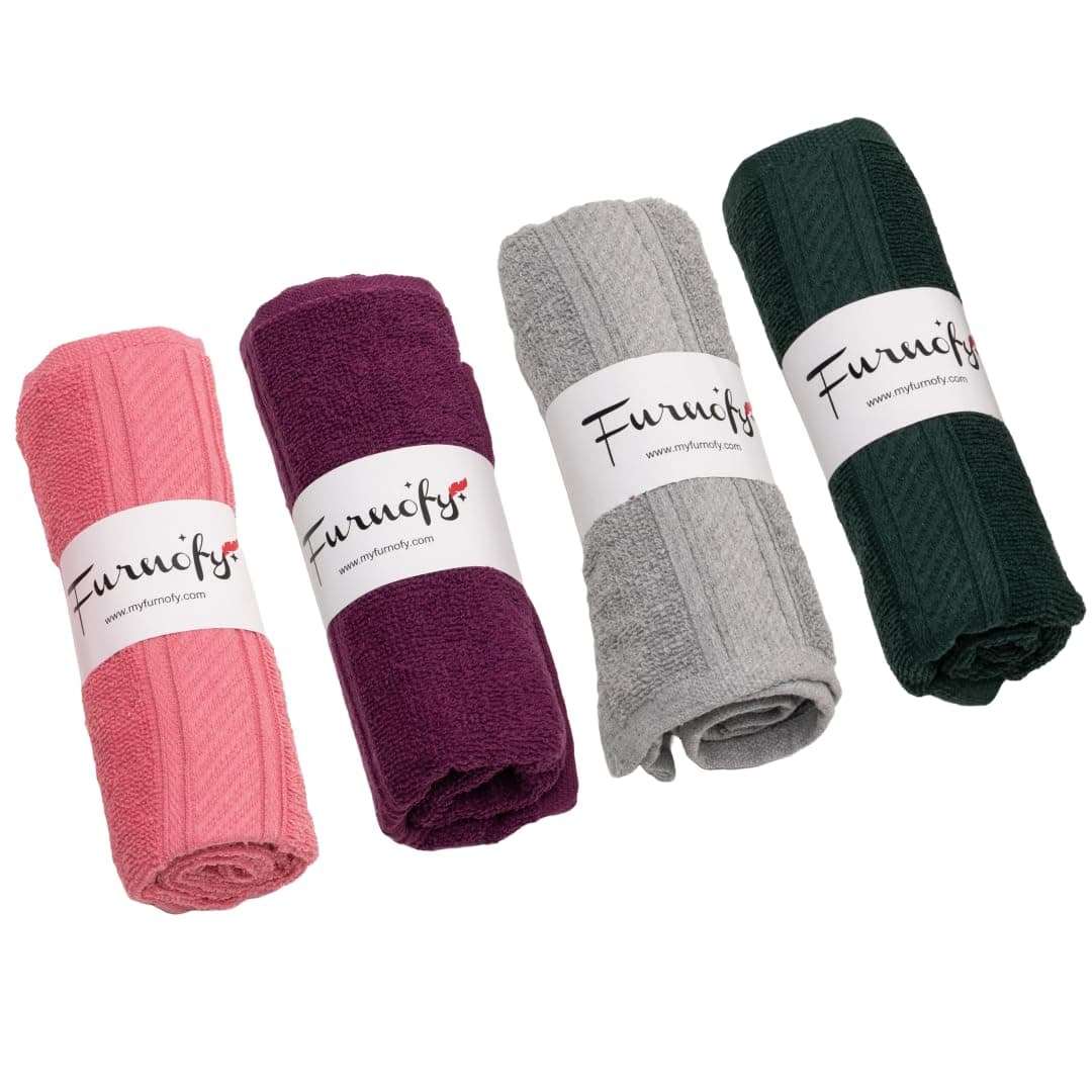 Furnofy 450 GSM Hand Towel Set of 4 Soft Absorbent Quick Dry Towel for Gym Home Kitchen Pool Travel 40x60 cm Pink Magenta Grey Olive