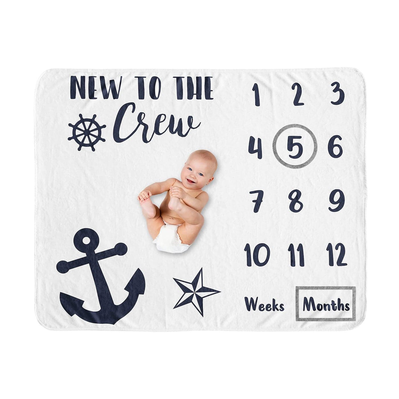 Sweet Jojo Designs Nautical Sailor Boy Girl Milestone Blanket Monthly Newborn First Year Growth Mat Baby Shower Memory Keepsake Gift Picture Navy Blue White Anchors Ocean Sailboat Sea Gender Neutral