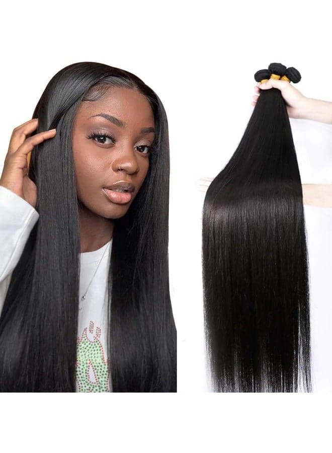 12A Straight Bundles Human Hair 16" 18" 20" 300g 100% Unprocessed Brazilian Virgin Hair Straight Human Hair Weave Bundles Human Hair 3 Bundles Natural Color