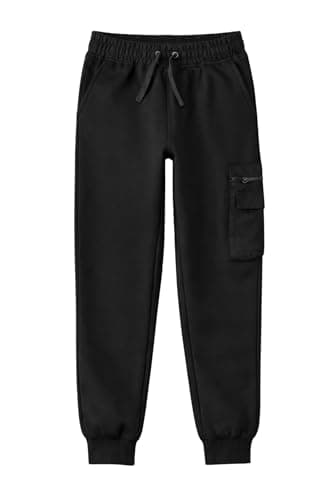 Alan Jones Clothing Boys Joggers Trackpant | Premium French Terry Cotton Blend | Patch Pocket Detail | Casual, Playwear & Loungewear (Black_9-10 Years)