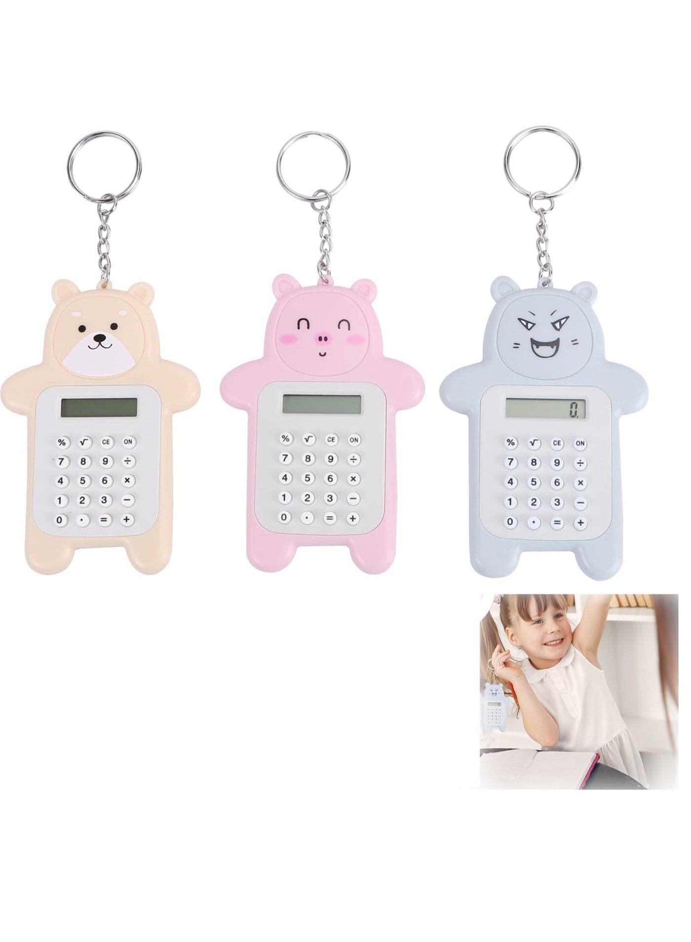 3 Pcs Cartoon Calculator With Keychain