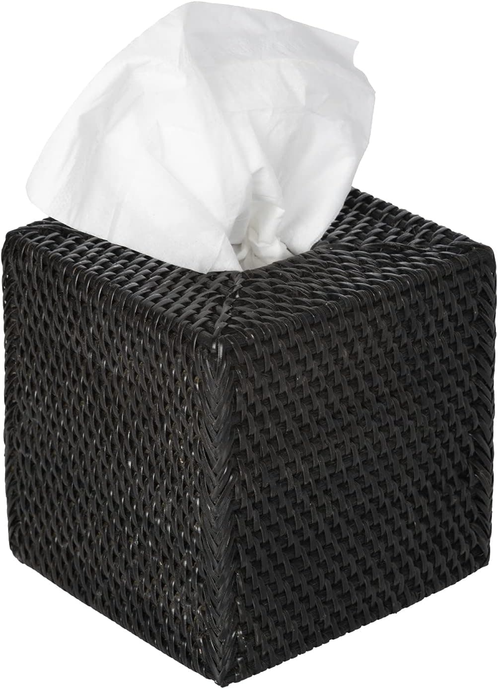 KOUBOO Loma Square Rattan Tissue Box Cover Coastal Boho Tissue Holder for Bathroom Guest Room Living Room Decorative Square Tissue Box Cover Solid Black