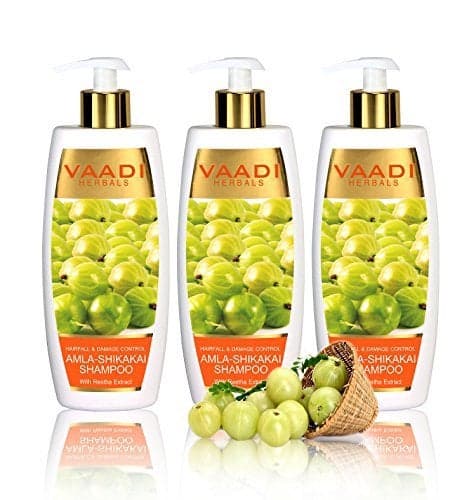 Vaadi Herbals Amla with Shikakai & Reetha Shampoo - Hair Fall and Damage Control Shampoo - ALL Natural - Paraben Free - Sulfate Free- Suitable for All Hair Types - Value Pack of 3 X 11.8 Oz