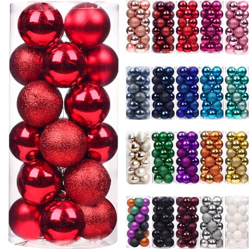 Emopeak 24Pcs Mini Christmas Balls Ornaments for Xmas Tree - 1.2 Inch Small Shatterproof Christmas Tree Decorations Hanging Ball for Holiday Wedding Party Decoration Red