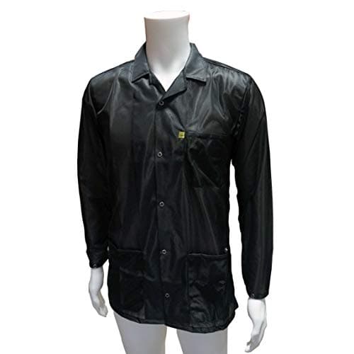 Static Care ESD Jacket, Lapel Collar and Snap Adjustment Sleeve, Black, Small