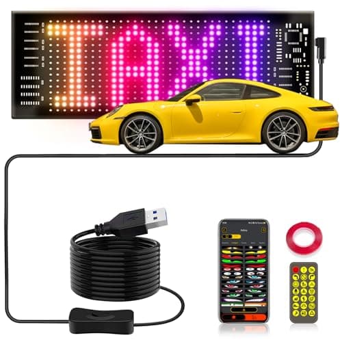 Led Sign for Car Windshield Programmable LED Scrolling Flexible Screen Digital Display APP Control Advertising LED Sign with Remote DIY Pattern Animation Black 3x7