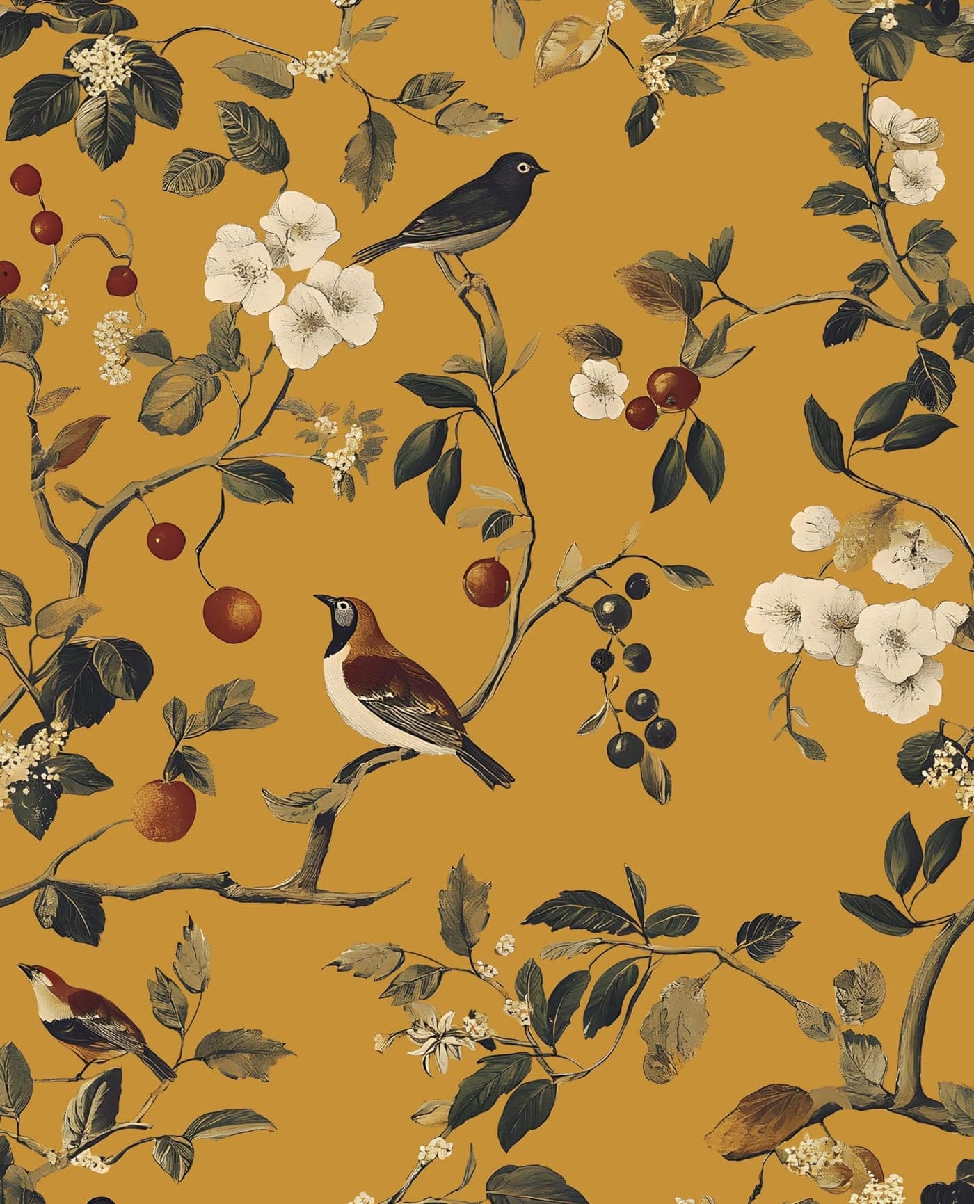 Laatse Vintage Bird Wallpaper 17.5"x118" Yellow Chinoiserie Floral Wallpaper Peel and Stick Removable Waterproof Self Adhesive Boho Wall Paper Floral Contact Paper for Bedroom Walls Cabinet Locker