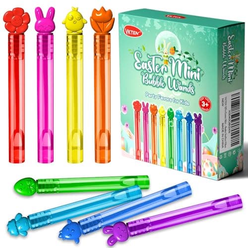 VKTEN 32Pcs EasterThemed Mini Bubble Wands Assortment 8 Colors 8 Styles Bubble Party Favors for KidsEaster Basket Stuffers Essentials