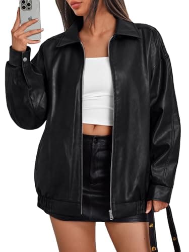 Trendy Queen Womens Leather Jackets Oversized Faux Motorcycle Plus Size Moto Biker Coat Fall Outfits Fashion Clothes 2025 Black XXL