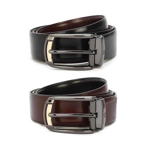 Louis Philippe Men 100% Italian Leather Dual Tone Zinc Alloy Buckle Formal Reversible Belt