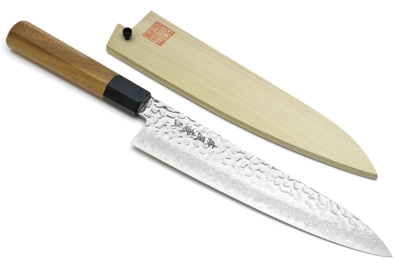 Yoshihiro VG10 46 Layers Hammered Damascus Gyuto Japanese Chefs Knife (Octagonal Ambrosia Handle) (7" (180mm)