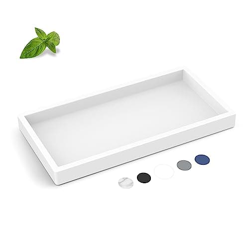 EG-SIPRO Silicone Bathroom Tray, Thickened Shatterproof Rectangle Vanity Tray for Counter, Soap Dispenser Tray - Small 7.8 * 3.9 in - White Marble Pattern