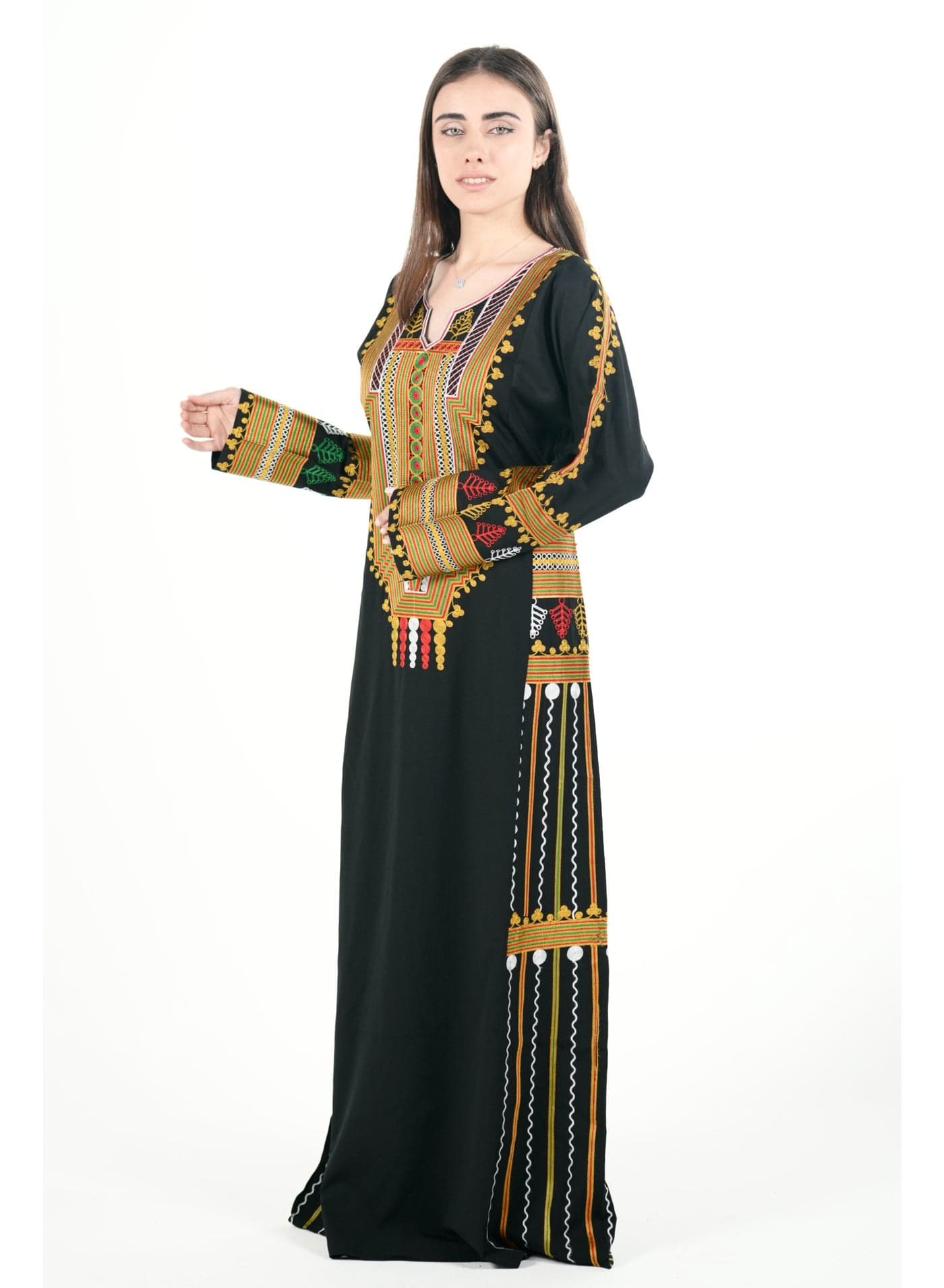 printed round neck jalabiya dress