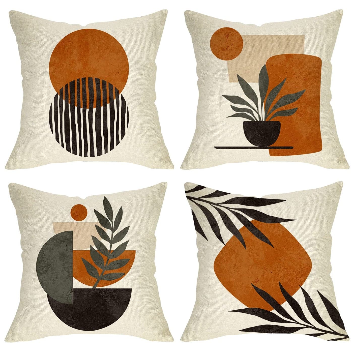 Ussap Boho Abstract Sunset Plant Olive Leaves Decorative Throw Pillow Covers Set of 4 Bohemian Geometry Line Pillowcase Decoration Minimalist Modern Art Aesthetic Cushion Case Home Decor 18x18