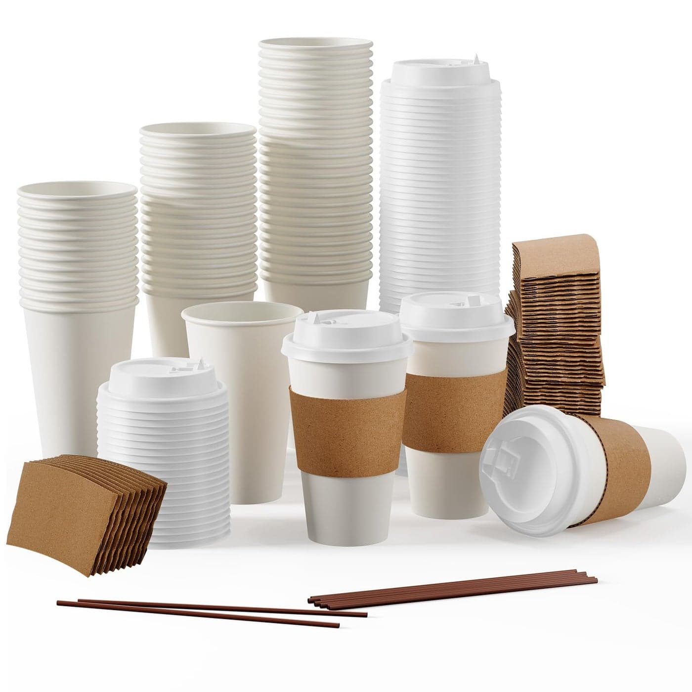 JOLLY PARTY 50 Pack 16 oz Paper Coffee Cups Disposable Paper Coffee Cup with Lids Sleeves and Stirrers HotCold Beverage Drinking Cup for Water Juice or Tea Suitable for Home Shops and Cafes